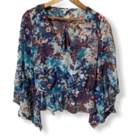 Guess blue floral print edgy and flowy crop top Size XS - Picture 11 of 12